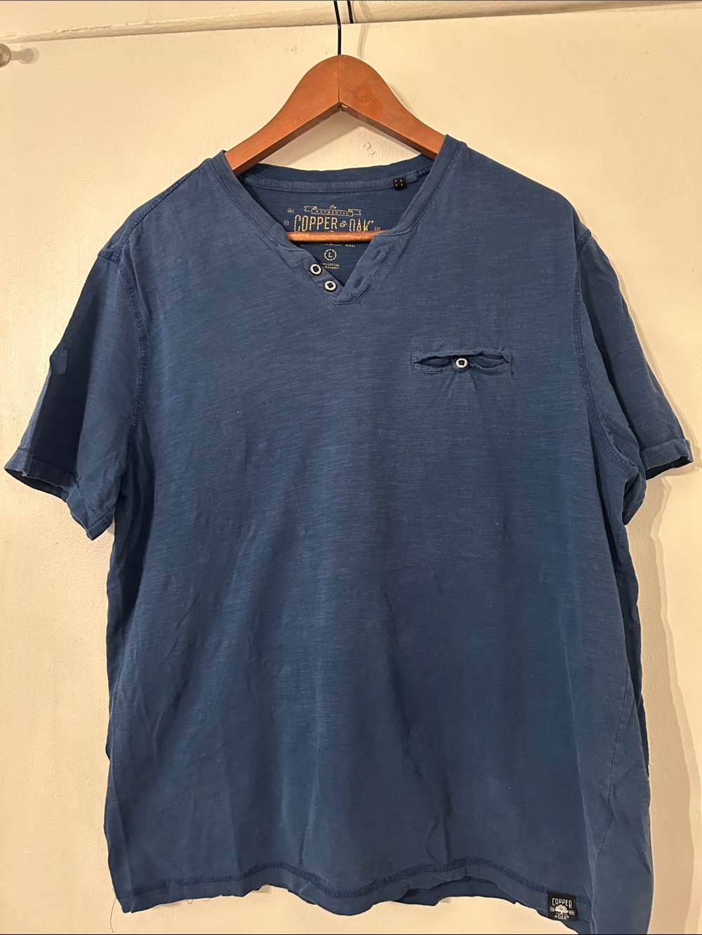 Men's Blue V-Neck Short Sleeve Henley Shirt